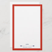 Masculine Elegant Red Navy Blue Monogramed Briefpapier (Voorkant / Achterkant)