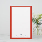 Masculine Elegant Red Navy Blue Monogramed Briefpapier (Staand voorkant)