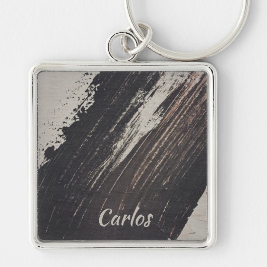 Masculine- en moderne zwarte en beige verf sleutelhanger (Voorkant)