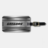 Masculine Faux Silver Stripes Design Monogramed Bagagelabel (Voorkant horizontaal)