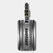 Masculine Faux Silver Stripes Design Monogramed Bagagelabel (Voorkant verticaal)