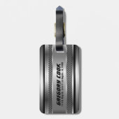 Masculine Faux Silver Stripes Design Monogramed Bagagelabel (Achterkant verticaal)
