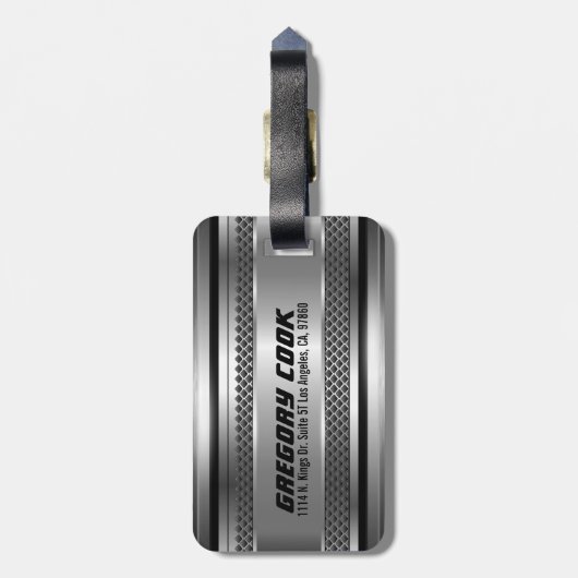 Masculine Faux Silver Stripes Design Monogramed Bagagelabel (Achterkant verticaal)