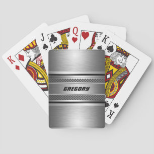 Masculine Faux Silver Stripes Design Monogramed Pokerkaarten