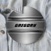 Masculine Faux Silver Stripes Design Monogramed Ronde Button 6,0 Cm (In situ)