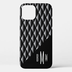 Masculine Geometric Pattern Monogrammed Black iPhone 12 Hoesje