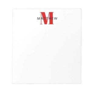 Masculine Initiaal/Naam Monogram zwart en rood Notitieblok