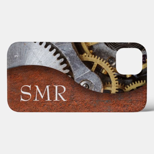 Masculine Metal look Gears Steampunk Initialen Case-Mate iPhone Case (Achterkant (horizontaal))