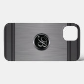 Masculine Monogram Zwart staal Metaallook Case-Mate iPhone Case (Achterkant (horizontaal))
