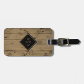 Masculine Monogrammed-Initialen | Rustige houten p Bagagelabel (Voorkant horizontaal)