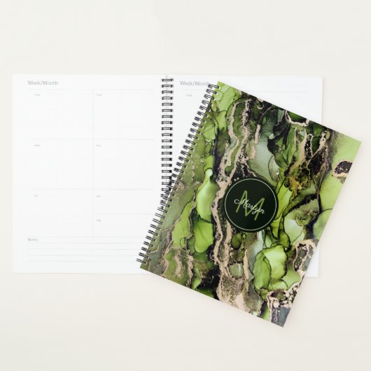 Masculine Named Abstract Black Green Gold Planner (Display)