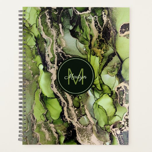 Masculine Named Abstract Black Green Gold Planner (Voorkant)