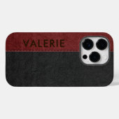 Masculine Noir & Rouge Vintage Faux Coque en cuir- (Verso (horizontal))