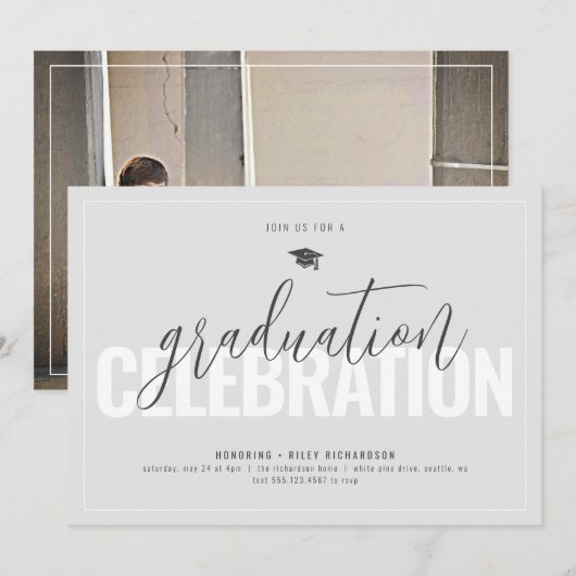 Masculine Photo Graduation Party Invitation (Devant / Derrière)