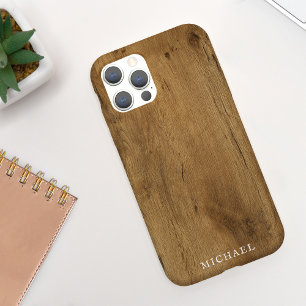 Masculine Rustic Wood - Gepersonaliseerd met naam iPhone 11 Hoesje