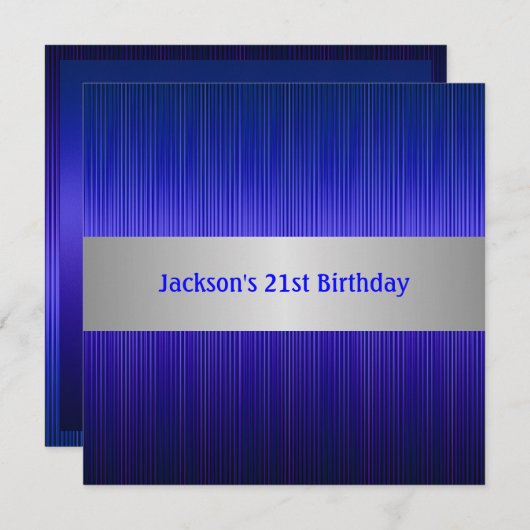 Masculine Silver Blue Stripe 21st Birthday Kaart (Voorkant / Achterkant)