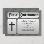 Masculine Silver Gray Pinstripes First Commune Kaart (Voorkant / Achterkant)