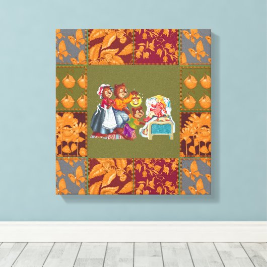 Masha en 3 sprookjesberen canvas afdruk (Insitu (Houten vloer))