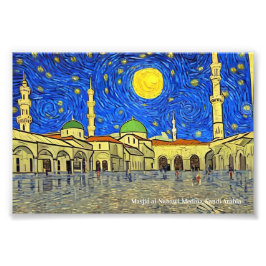 Masjid al-Nabawi, Medina, Saudi-Arabië op een Post Foto Afdruk