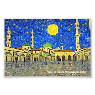 Masjid al-Nabawi, Medina, Saudi-Arabië op een Post Foto Afdruk