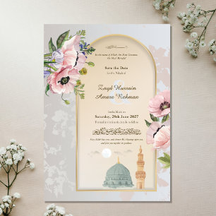 Masjid An-Nabawi Waterverf & Roze Klaprozen Islami Save The Date