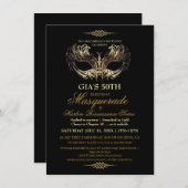 Mask Black Gold 50th Masquerade Birthday Kaart (Voorkant / Achterkant)