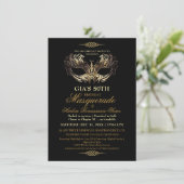 Mask Black Gold 50th Masquerade Birthday Kaart (Staand voorkant)