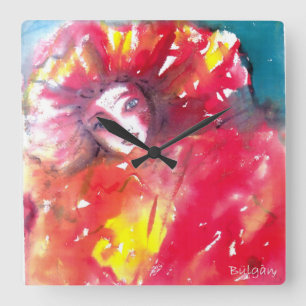 MASK IN RED / Venetian Masquerade Ball, geel Vierkante Klok