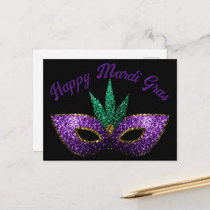 Mask Paars Green Sparkles Happy Mardi Gras Briefkaart