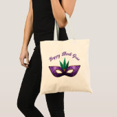 Mask Paars Green Sparkles Happy Mardi Gras Tote Bag (Voorkant (product))