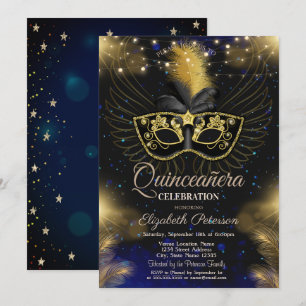 Mask,Slingerlichtjes, Blauwe Sterren Quinceañera Kaart