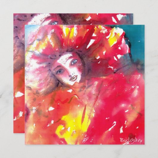 MASKER IN ROOD 2 / MARDI GRAS MASQUERADE FEestJE Kaart (Voorkant / Achterkant)