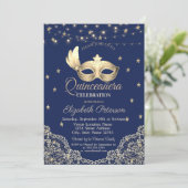 Masker,Kerstverlichting,Kant,Sterren Quinceañera Kaart (Staand voorkant)