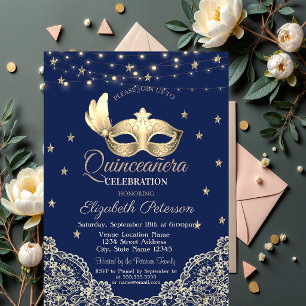 Masker,Kerstverlichting,Kant,Sterren Quinceañera Kaart