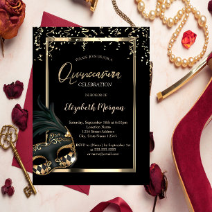 Masker, Lijst, Confetti Masquerade Quinceañera Kaart