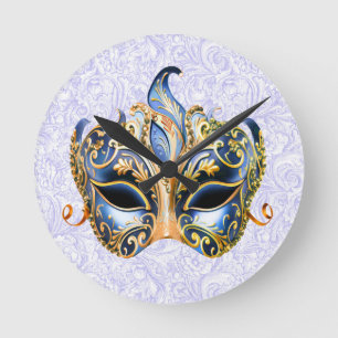 Masker met  gouden en blauwe patronen ronde klok