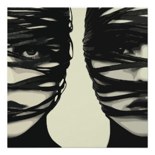 Masker Mysterie: Dubbel Omwikkelde Gezichten Kunst Perfect Poster
