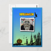 Masker van oud Man, vliegende heks en Jack o Lante Briefkaart (Voorkant / Achterkant)