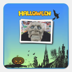 Masker van oud Man, vliegende heks en Jack o Lante Vierkante Sticker