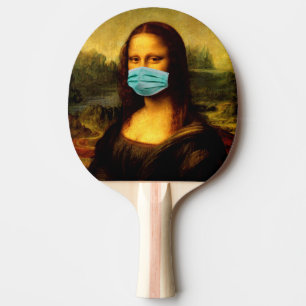 Masker voor gezicht. Mona Lisa in quarantaine. Mem Tafeltennisbatje