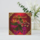 Maskerade Bal Feestmaskers Goud Diep Rood Kaart (Staand voorkant)