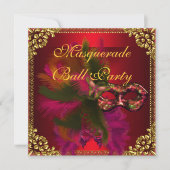 Maskerade Bal Feestmaskers Goud Diep Rood Kaart (Voorkant)