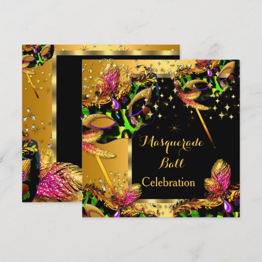 Maskerade Bal Gemaskerd Feest Gouden Viering Kaart (Voorkant / Achterkant)