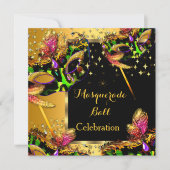 Maskerade Bal Gemaskerd Feest Gouden Viering Kaart (Voorkant)