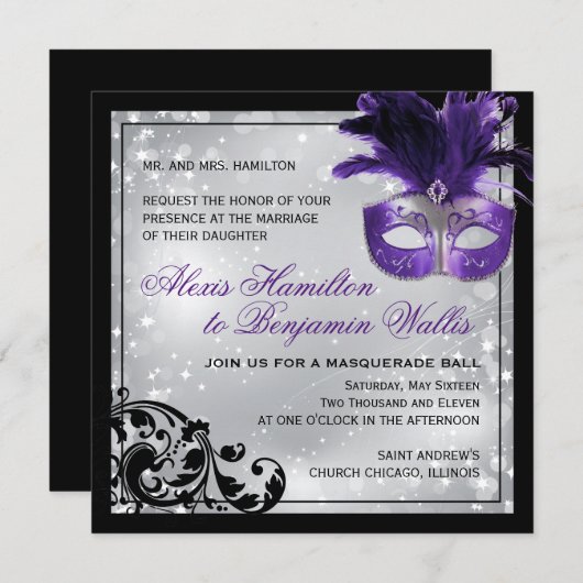 Maskerade bruiloft uitnodiging (Voorkant / Achterkant)