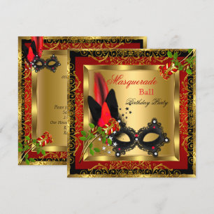 Maskerade Feest Bal Goud Rood Zwart Masker Roos Kaart