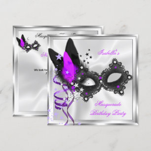 Maskerade Feest Glitter Paars Zilver Zwart Masker Kaart