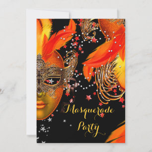 Maskerade Feest Goud Geel Oranje Zwarte Maskers Kaart