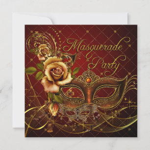 Maskerade Feest Rood Maskers Goud Zwart Verjaardag Kaart