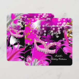 Maskerade Feest Verjaardag Heet Roze Masker Veren Kaart